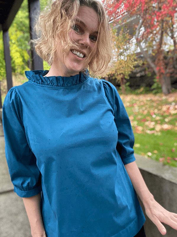 13005 Bluse Puff, Petrol, Poplin