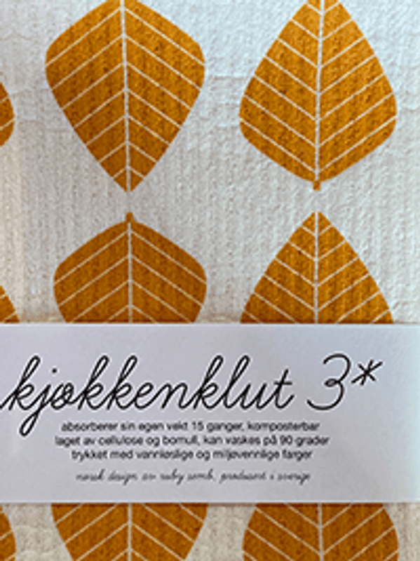 Kjøkkenklut Løv, Okergul, 3 pk