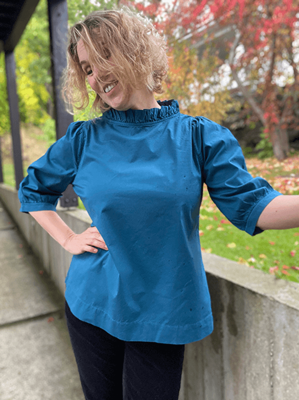 13005 Bluse Puff, Petrol, Poplin