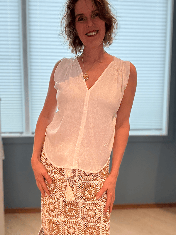 Venice Topp, Ivory, Rayon Crinckle