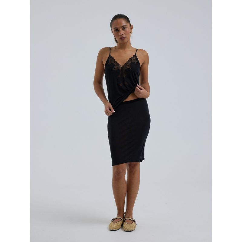 Silk Sporty Skirt, UnderSkjørt, Black, Silke