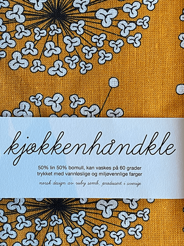 Kjøkkenhåndkle Blomst, Okergul