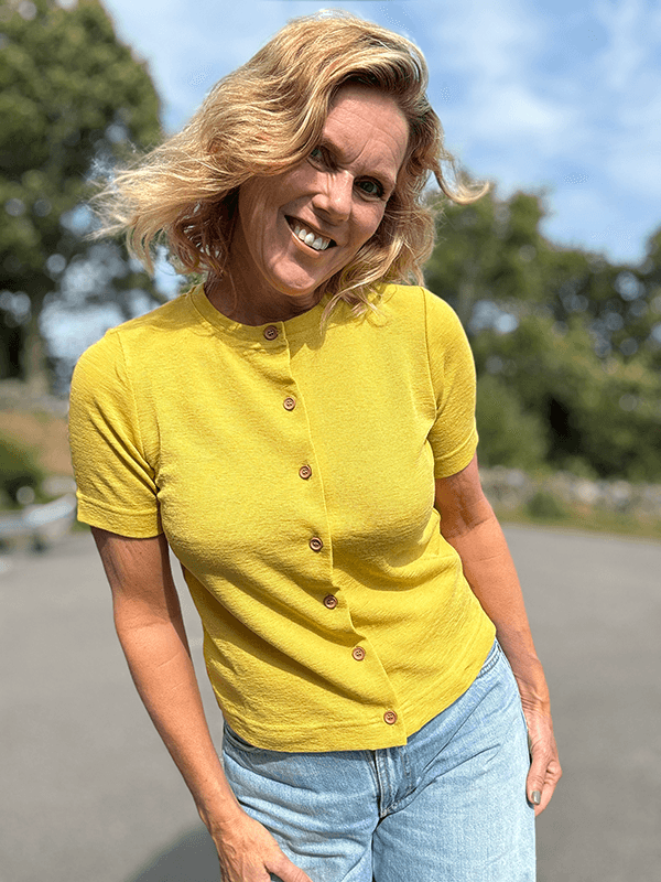 8032 Cardigan Kort Erm, Lemon Curry, Merino