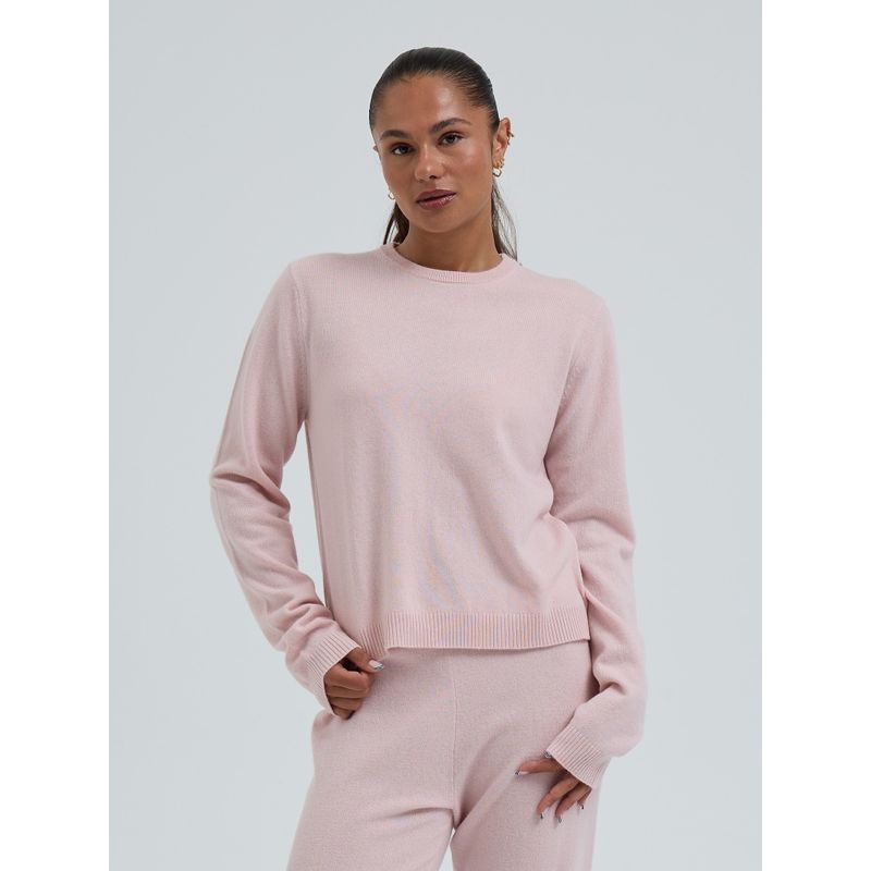 Wool Cashmere, Classic Crew Neck, Powder Pink, Merino / Cashmere