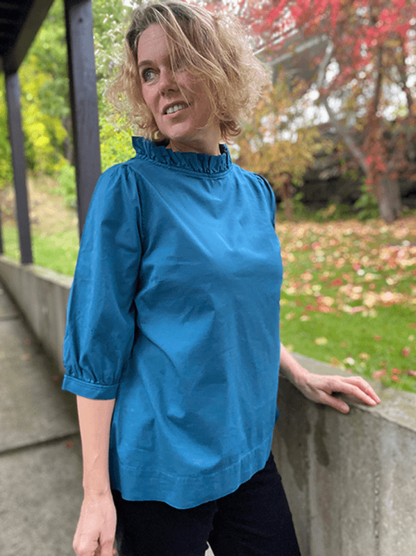 13005 Bluse Puff, Petrol, Poplin