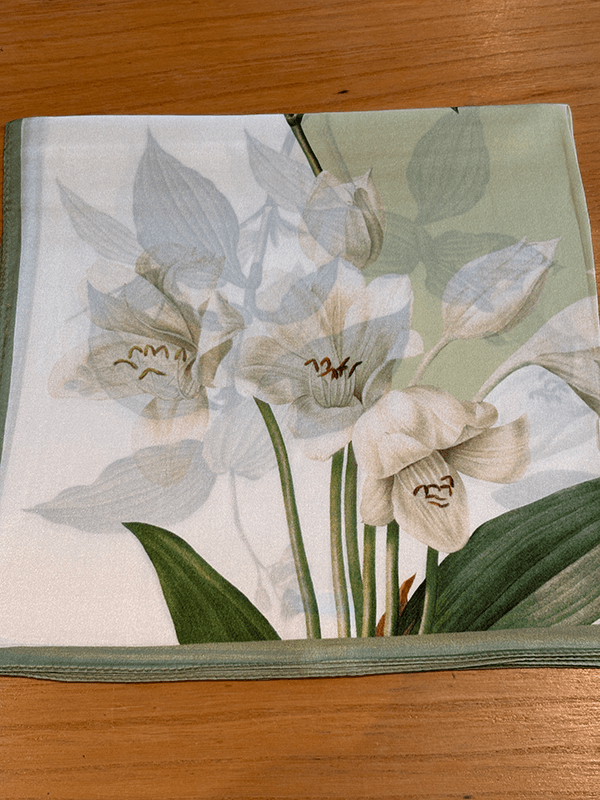 Silkeskjerf 53cm, Lilja, Grønn / Creme