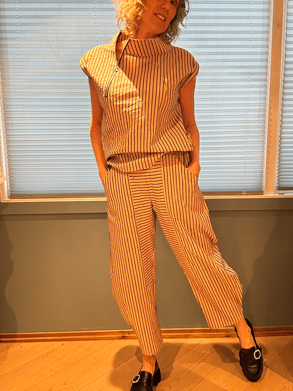 4144 Bukse Crincle, Sand / Black, Bomull