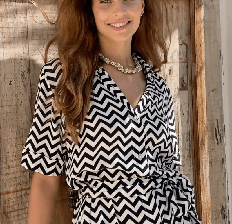 Lucca Kjole Zig Zag, Black / White, Rayon